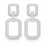Load image into Gallery viewer, silver Modern Rectangular Link Drop Earrings with Sparkling Pave diamond - SILVER OCEAN silver Modern Rectangular Link Drop Earrings with Sparkling Pave diamond