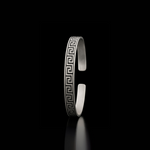 Load image into Gallery viewer, Men’s Sterling Silver Kada with Greek Key Engraving – Brushed Matte Finish - SILVER OCEAN Men’s Sterling Silver Kada with Greek Key Engraving – Brushed Matte Finish