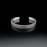 Load image into Gallery viewer, Men’s Sterling Silver Kada with Greek Key Engraving – Brushed Matte Finish - SILVER OCEAN Men’s Sterling Silver Kada with Greek Key Engraving – Brushed Matte Finish