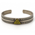 Load image into Gallery viewer, Men's Antique Silver Kada with Illuminati Eye Symbol – Tribal Engraved Open Cuff Bracelet silver ocean jnd Men's Antique Silver Kada with Illuminati Eye Symbol – Tribal Engraved Open Cuff Bracelet