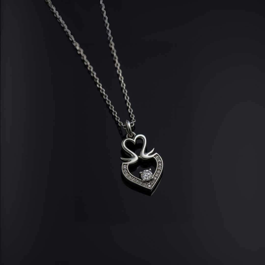 Swan-Inspired Sterling Silver Heart Pendant Necklace Silver Ocean Swan-Inspired Sterling Silver Heart Pendant Necklace