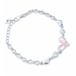 Load image into Gallery viewer, Stylish Silver Heart &amp; Bow Bracelet for Women – Cute Charm Bracelet with Pink Enamel &amp; Zircon Stones - SILVER OCEAN Stylish Silver Heart &amp; Bow Bracelet for Women – Cute Charm Bracelet with Pink Enamel &amp; Zircon Stones
