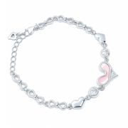 Stylish Silver Heart & Bow Bracelet for Women – Cute Charm Bracelet with Pink Enamel & Zircon Stones - SILVER OCEAN Stylish Silver Heart & Bow Bracelet for Women – Cute Charm Bracelet with Pink Enamel & Zircon Stones