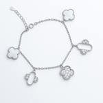 Load image into Gallery viewer, 925 Sterling Silver Charm Bracelet for Women – Mother of Pearl &amp; Crystal Floral Charms - SILVER OCEAN 925 Sterling Silver Charm Bracelet for Women – Mother of Pearl &amp; Crystal Floral Charms
