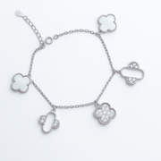 925 Sterling Silver Charm Bracelet for Women – Mother of Pearl & Crystal Floral Charms - SILVER OCEAN 925 Sterling Silver Charm Bracelet for Women – Mother of Pearl & Crystal Floral Charms