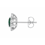 Load image into Gallery viewer, silver Luxury Green Emerald &amp; Diamond Halo Stud Earrings - SILVER OCEAN silver Luxury Green Emerald &amp; Diamond Halo Stud Earrings
