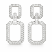 silver Modern Rectangular Link Drop Earrings with Sparkling Pave diamond - SILVER OCEAN silver Modern Rectangular Link Drop Earrings with Sparkling Pave diamond