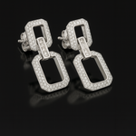 Load image into Gallery viewer, silver Modern Rectangular Link Drop Earrings with Sparkling Pave diamond - SILVER OCEAN silver Modern Rectangular Link Drop Earrings with Sparkling Pave diamond

