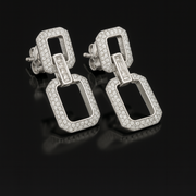 silver Modern Rectangular Link Drop Earrings with Sparkling Pave diamond - SILVER OCEAN silver Modern Rectangular Link Drop Earrings with Sparkling Pave diamond