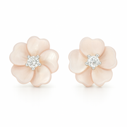 Silver delicate Pink Floral Stud Earrings with Shimmering Center Stone - SILVER OCEAN Silver delicate Pink Floral Stud Earrings with Shimmering Center Stone