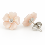 Load image into Gallery viewer, Silver delicate Pink Floral Stud Earrings with Shimmering Center Stone - SILVER OCEAN Silver delicate Pink Floral Stud Earrings with Shimmering Center Stone
