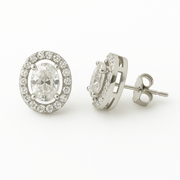 925 Sterling Silver Oval Halo Stud Earrings with Brilliant CZ Stones Silver Ocean 925 Sterling Silver Oval Halo Stud Earrings with Brilliant CZ Stones