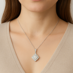 Load image into Gallery viewer, Floral Cluster Diamond Pendant 925 Silver Necklace Silver Ocean Floral Cluster Diamond Pendant 925 Silver Necklace
