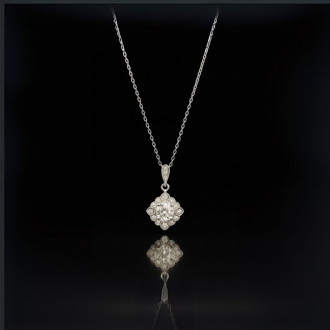 Floral Cluster Diamond Pendant 925 Silver Necklace Silver Ocean Floral Cluster Diamond Pendant 925 Silver Necklace