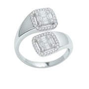 925 Sterling Silver Dual Halo Ring - SILVER OCEAN 925 Sterling Silver Dual Halo Ring