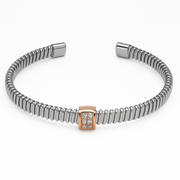 Elegant Silver Coil Kada with Rose Gold & CZ Detailing - SILVER OCEAN Elegant Silver Coil Kada with Rose Gold & CZ Detailing