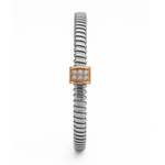 Load image into Gallery viewer, Elegant Silver Coil Kada with Rose Gold &amp; CZ Detailing - SILVER OCEAN Elegant Silver Coil Kada with Rose Gold &amp; CZ Detailing
