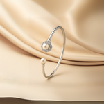 Load image into Gallery viewer, Elegant Silver Kada with Dual Pearl &amp; Crystal Floral Design - SILVER OCEAN Elegant Silver Kada with Dual Pearl &amp; Crystal Floral Design
