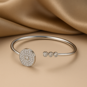 Contemporary Silver Kada with Circular Pave Crystal Design - SILVER OCEAN Contemporary Silver Kada with Circular Pave Crystal Design