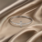 Load image into Gallery viewer, 925 Sterling Silver T-Bar Kada with Mother of Pearl &amp; CZ – Elegant Women’s Designer Bangle - SILVER OCEAN 925 Sterling Silver T-Bar Kada with Mother of Pearl &amp; CZ – Elegant Women’s Designer Bangle
