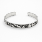 Men’s Sterling Silver Kada with Greek Key Engraving – Brushed Matte Finish - SILVER OCEAN Men’s Sterling Silver Kada with Greek Key Engraving – Brushed Matte Finish