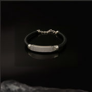 Men’s Black Braided Leather Kada Bracelet with Silver Studded Bar – Adjustable Clasp - SILVER OCEAN Men’s Black Braided Leather Kada Bracelet with Silver Studded Bar – Adjustable Clasp