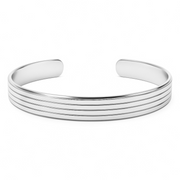 Unisex Sleek Silver Kada – Minimalist Open Cuff Bracelet with Triple-Line Detailing - SILVER OCEAN Unisex Sleek Silver Kada – Minimalist Open Cuff Bracelet with Triple-Line Detailing
