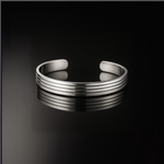 Load image into Gallery viewer, Unisex Sleek Silver Kada – Minimalist Open Cuff Bracelet with Triple-Line Detailing - SILVER OCEAN Unisex Sleek Silver Kada – Minimalist Open Cuff Bracelet with Triple-Line Detailing
