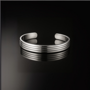 Unisex Sleek Silver Kada – Minimalist Open Cuff Bracelet with Triple-Line Detailing - SILVER OCEAN Unisex Sleek Silver Kada – Minimalist Open Cuff Bracelet with Triple-Line Detailing