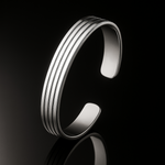 Load image into Gallery viewer, Unisex Sleek Silver Kada – Minimalist Open Cuff Bracelet with Triple-Line Detailing - SILVER OCEAN Unisex Sleek Silver Kada – Minimalist Open Cuff Bracelet with Triple-Line Detailing
