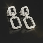 Load and play video in Gallery viewer, silver Modern Rectangular Link Drop Earrings with Sparkling Pave diamond
